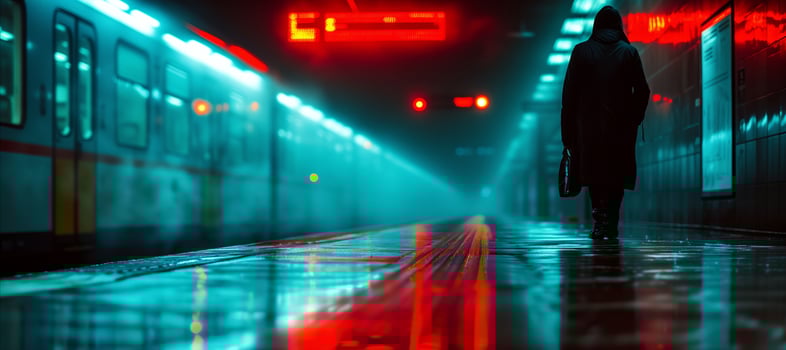 AI generated Person Standing in Subway Station Next to Train photo
