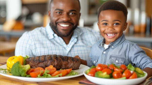 AI generated Father and Son Enjoying a Meal Together at the Table photo