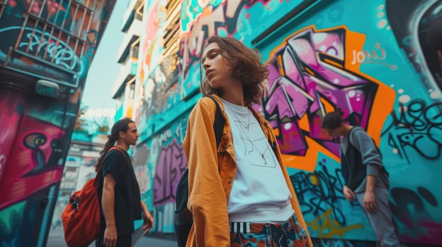 AI generated Vibrant Youth Embracing Street Style in Urban Setting photo
