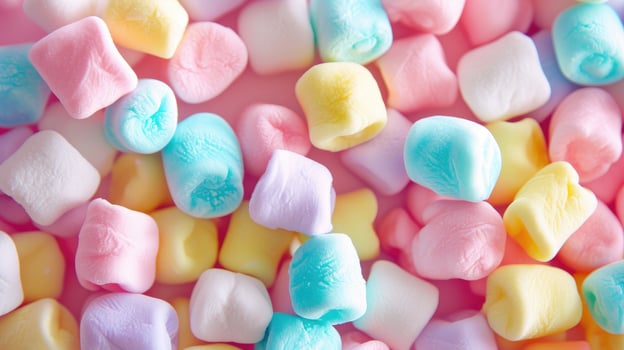 AI generated Sweet pastel treats adorned with colorful candy marshmallows, a confectionery delight. Ai Generated photo