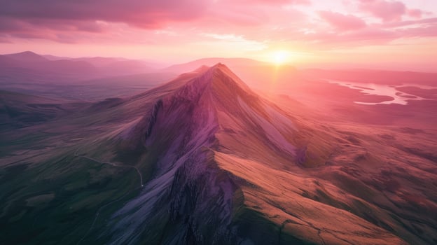AI generated Aerial view captures Maelifell mountain at sunset, its majesty overlooking the valley, Ai Generated photo