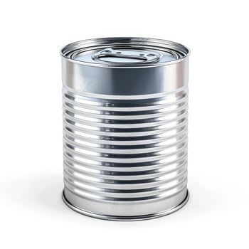AI generated Modern metal tin can for packaged goods and food isolated on a white background, Ai Generated. photo