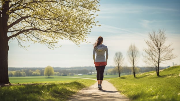AI generated A jogger pausing to stretch, feeling rejuvenated by the invigorating spring air photo