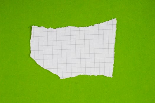 Isolated ripped paper piece. Torn blank paper with edges. photo
