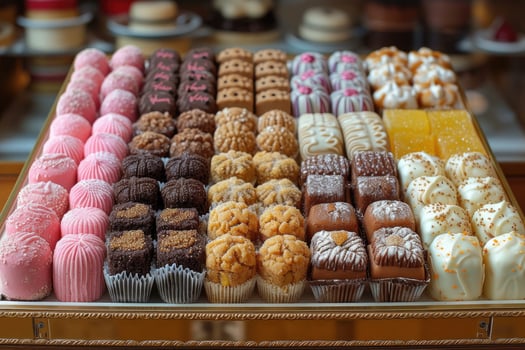 AI generated A large gift box filled with a variety of chocolates and cookies professional advertising food photography photo