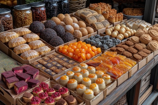 AI generated A large gift box filled with a variety of chocolates and cookies professional advertising food photography photo