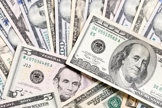 100 dollar bill on Dollar banknotes Top view of business concept on background with copy space photo