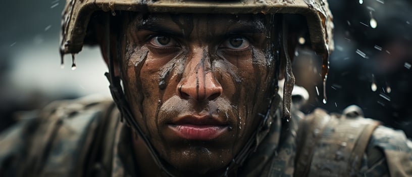 AI generated Soldier's Resilience in the Rain photo