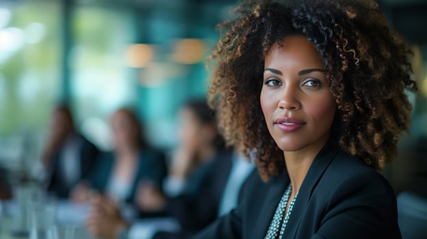 AI generated Confident Businesswoman Presenting in Meeting photo