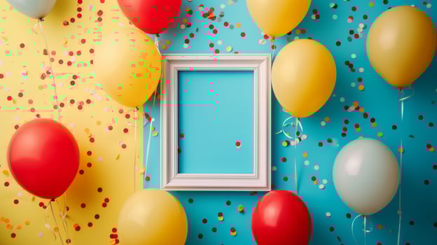 AI generated Vibrant Birthday Celebration Setup with Balloons and Confetti photo