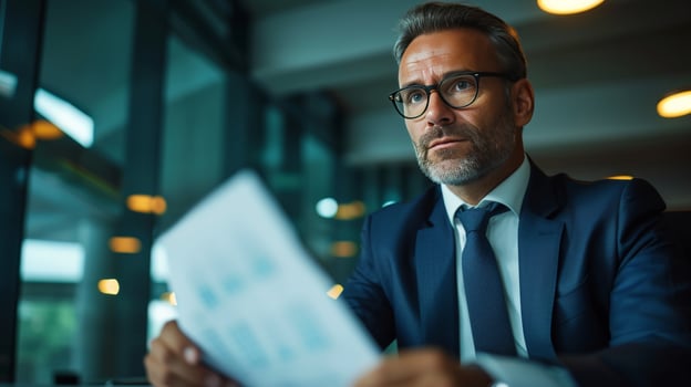 AI generated Confident CEO Reviewing Financial Reports photo