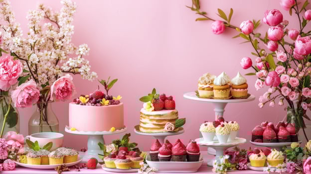 AI generated Spring-Themed Dessert Table photo