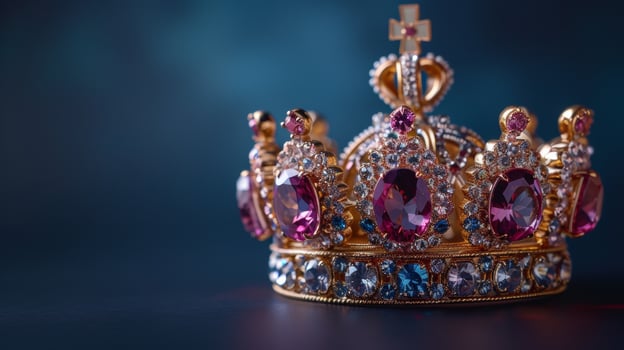 AI generated Glittering gemstones adorning a royal crown, symbols of opulence and power photo