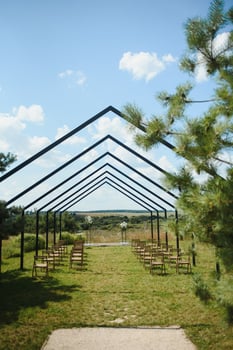 wonderful wedding ceremony. trendy wedding arch made according to modern fashion. wedding decorations photo
