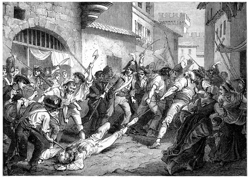 The corpse of Marshal Brune troll Rhone, vintage engraving. photo