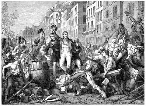 La fayette going to the Hotel de Ville, vintage engraving. photo