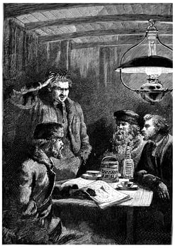 Cascabel scratches his head in hair pulling, vintage engraving. photo