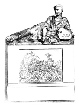 1841 Sculptor Show, Tomb of Gericault, marble, vintage engraving. photo
