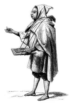 Arab merchant of chemical matches, vintage engraving. photo