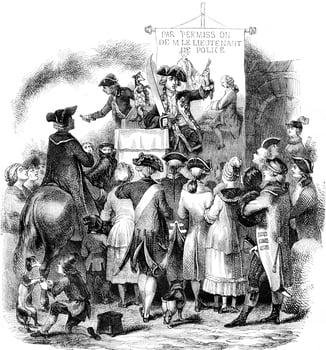 A french Charlatan in the eighteenth century, vintage engraving. photo