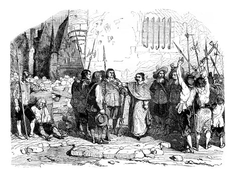 The coadjutor soothing riot, vintage engraving. photo
