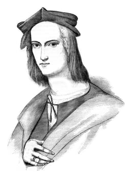 Museum Fabre in Montpellier. A Portrait by Raphael, vintage engraving. photo