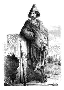 Chilean miner, Valparaiso, vintage engraving. photo
