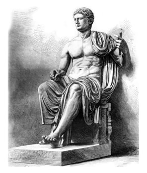 Statue of Claude found these in Herculaneum and Retained at the Museum of Naples, vintage engraving. photo