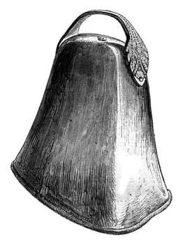 Ancient bell preserved in Saint-Pol de Leon, Finistere, vintage engraving. photo