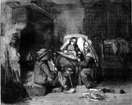 Little Guard Sick, painting by Henri Girardet, vintage engraving. photo