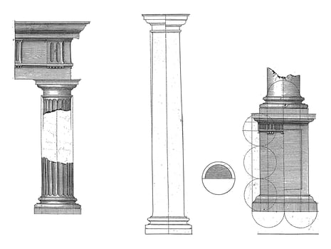 Doric column, Hendrick Hondius I, vintage illustration. photo