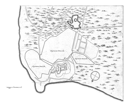 Map showing Fort Nassau, 1636-1644, vintage illustration. photo