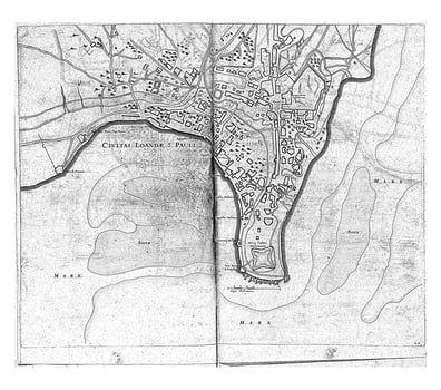 Map of Luanda, c. 1641, vintage illustration. photo