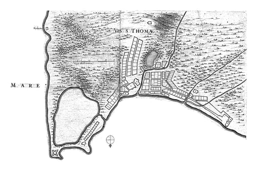 Map of the city of Sao Tome, c. 1641, vintage illustration. photo
