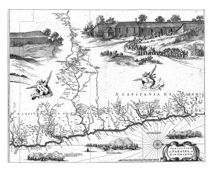 Map of the coast of Paraiba, 1647, vintage illustration. photo