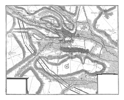 Map of the siege of the city of Aire with the surrounding area, vintage illustration. photo