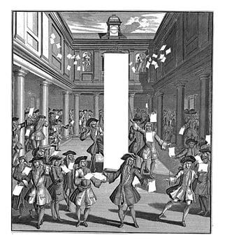 Desperate traders in the Amsterdam stock exchange, vintage illustration. photo