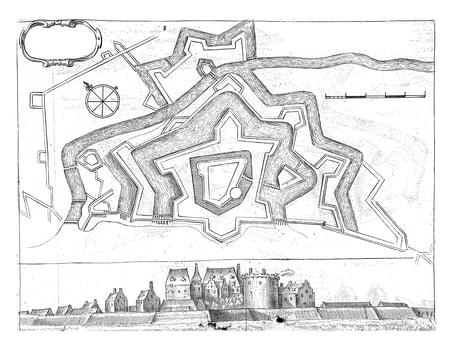 Floor plan and profile of the House in Gennep, vintage illustration. photo