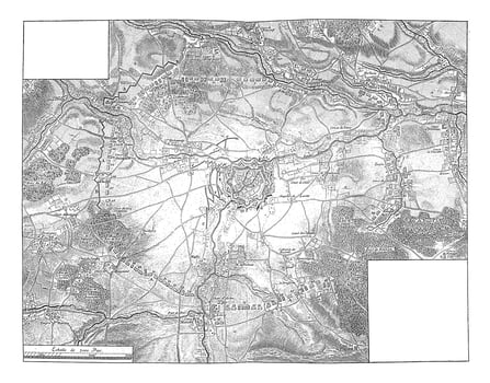 Map of the siege of Ath by the Allies, vintage illustration. photo