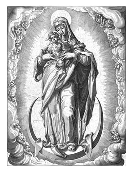 Mary with Christ Child standing on a crescent moon photo
