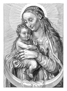 Mary with Child and Crescent Moon, Jacob Matham attributed to, 1610 - 1612 photo