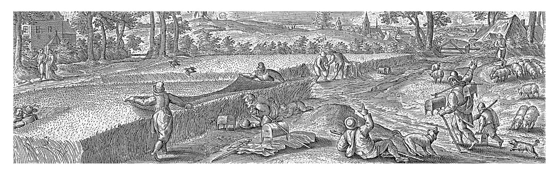 Hunting birds using a net, Philips Galle photo