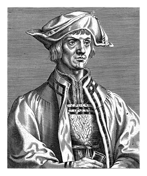 Portrait of the painter Lucas van Leyden, Johannes Wierix attributed to, after Albrecht Durer, 1600 - 1650 photo
