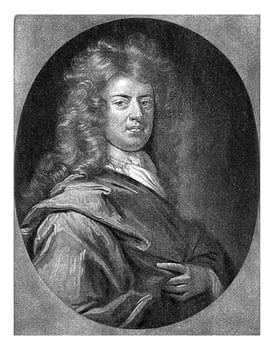 Portrait of the draftsman and painter Gottfried Kneller, Pieter Schenk I, after John Smith printmakerpublisher, 1670 - 1713 photo