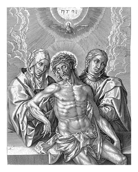 Mary and John mourning the dead Christ, Antonie Wierix II, 1565 - before 1604 photo