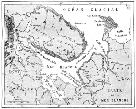 Map of the White Sea, vintage engraving. photo