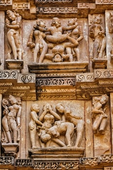 Famous erotic stone sculptures of Khajuraho photo