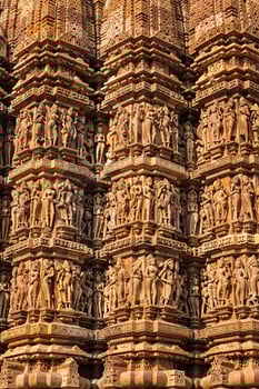 Famous stone carving sculptures of Khajuraho photo