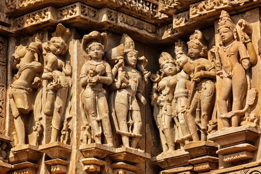 Famous stone carving sculptures of Khajuraho photo