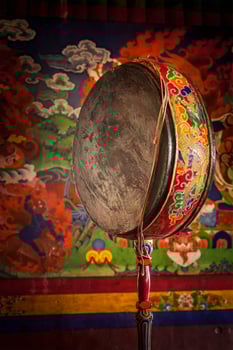 Gong drum in Spituk monastery. Ladadkh, India photo